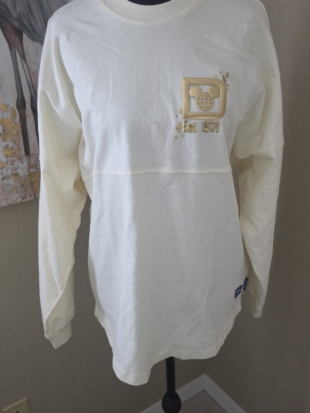 Walt Disney World Cream Tee with Gold Mickey Globe Logo